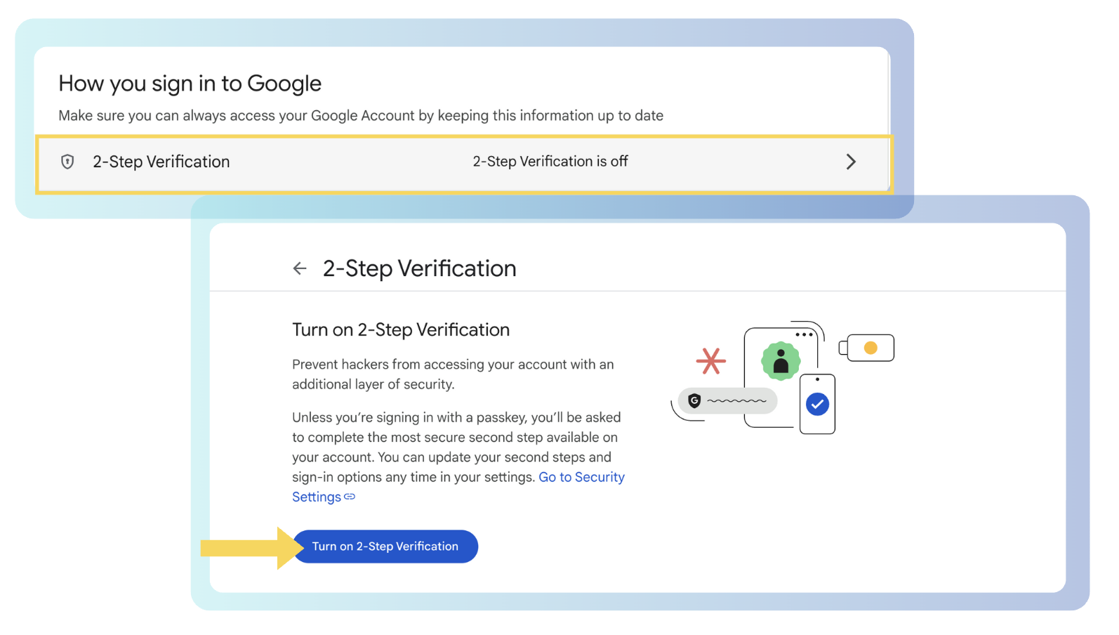 Google Account security page showing 2‑Step Verification